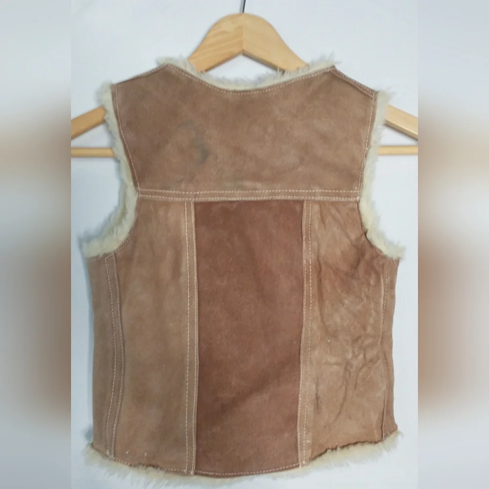 Genuine Leather Vintage Kids Tan Shearling Vest Southwest